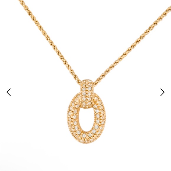 CHRISTIAN DIOR Vintage Oval Crystal Gold Plated Necklace - Picture 15 of 15